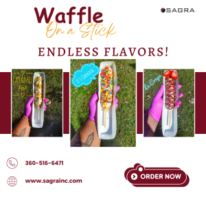 Waffle on a Stick – Delicious Sweet & Savory Flavors! 1 Sagra Inc. Three flavors of Waffle on a Stick, including Caramel Apple, Carnival, and Strawberry