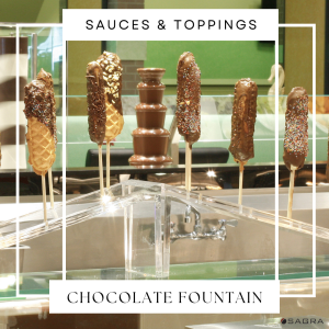 Sagra chocolate fountain with toppings and sauces for events